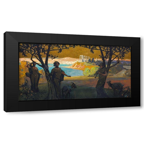 Mural Sketch Pastoral Study No 1 Black Modern Wood Framed Art Print by Keller, Henry