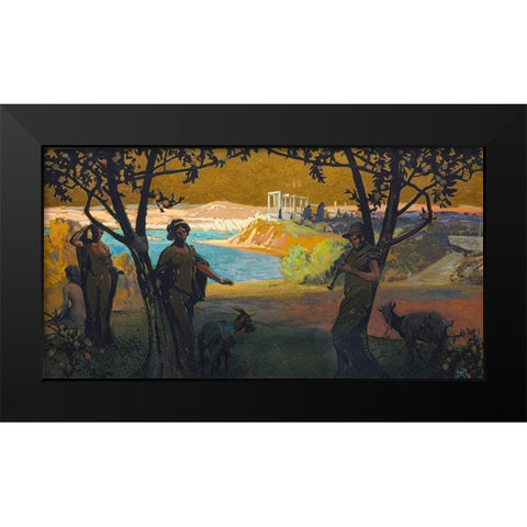 Mural Sketch Pastoral Study No 1 Black Modern Wood Framed Art Print by Keller, Henry