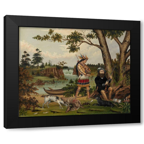 Hunter and Indian Guide Black Modern Wood Framed Art Print by Woodhouse, C L
