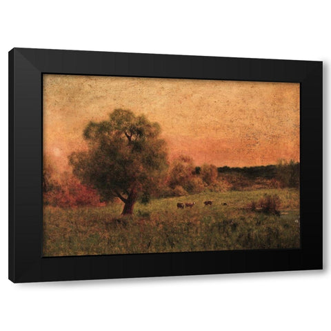 Cows in a Field Black Modern Wood Framed Art Print with Double Matting by Inness, George in the style of