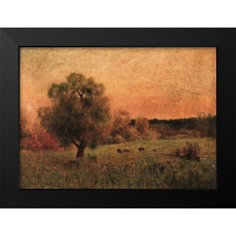 Cows in a Field Black Modern Wood Framed Art Print by Inness, George in the style of