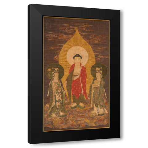 Amitabha Triad Black Modern Wood Framed Art Print with Double Matting by dynasty, China Ming