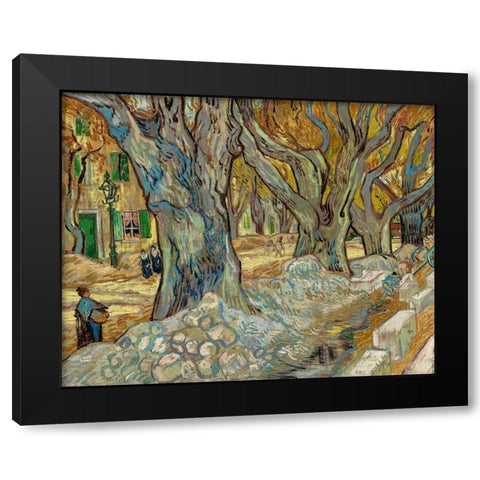 The Large Plane Trees Road Menders at Saint Remy Black Modern Wood Framed Art Print with Double Matting by Gogh, Vincent van