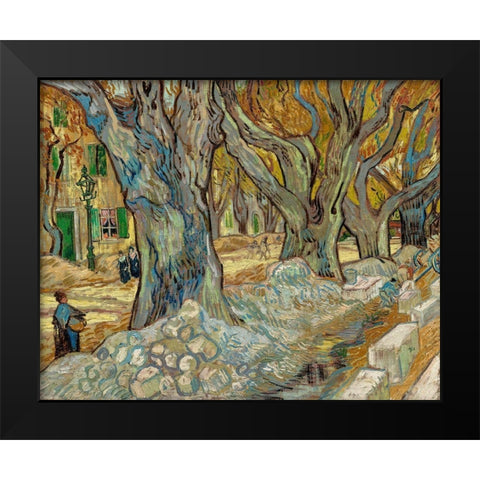 The Large Plane Trees Road Menders at Saint Remy Black Modern Wood Framed Art Print by Gogh, Vincent van