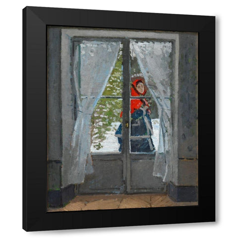 The Red Kerchief Black Modern Wood Framed Art Print by Monet, Claude