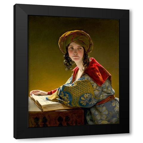 The Young Eastern Woman Black Modern Wood Framed Art Print by Amerling, Friedrich