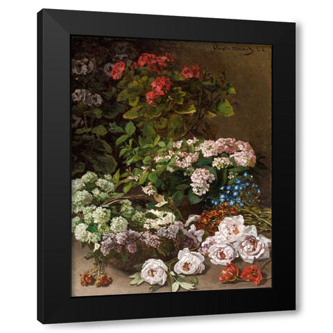 Spring Flowers Black Modern Wood Framed Art Print with Double Matting by Monet, Claude