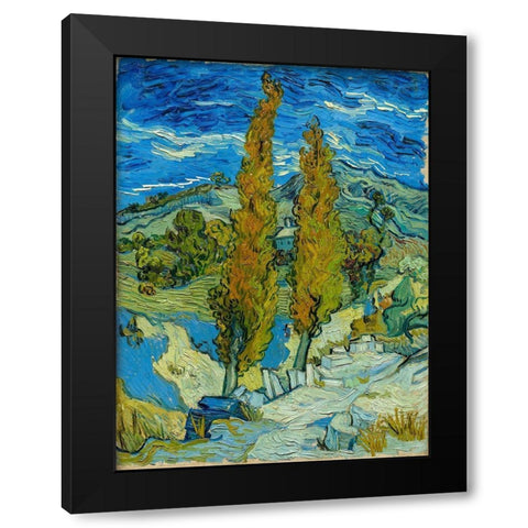 Two Poplars in the Alpilles near Saint-Remy Black Modern Wood Framed Art Print with Double Matting by Gogh, Vincent van