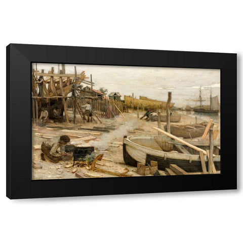 The Boatyard Black Modern Wood Framed Art Print by Cazin, Jean-Charles