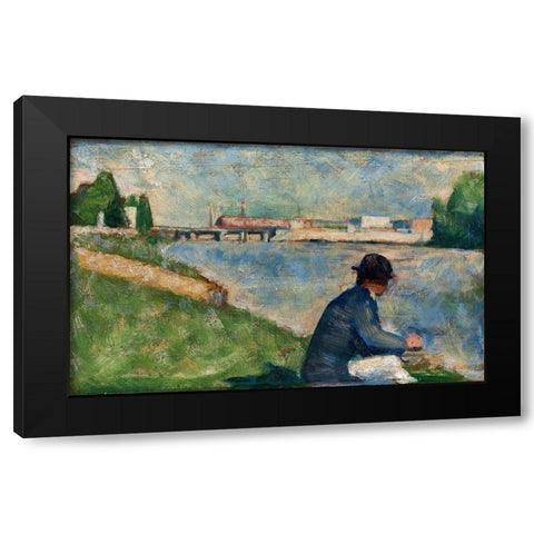 Study for Bathers at Asnieres Black Modern Wood Framed Art Print by Seurat, Georges