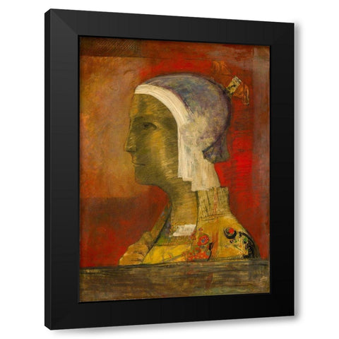 Symbolic Head Black Modern Wood Framed Art Print with Double Matting by Redon, Odilon