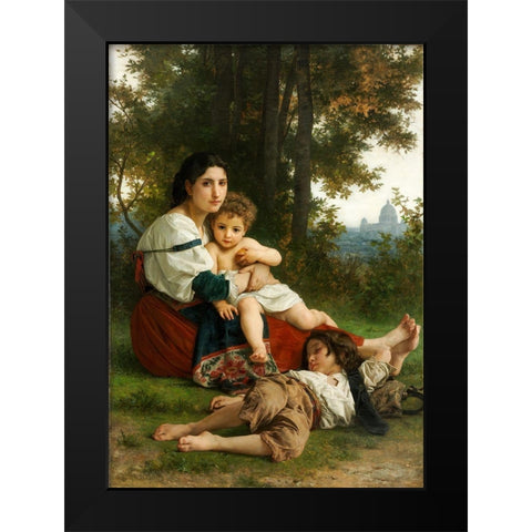 Rest Black Modern Wood Framed Art Print by Bouguereau, William Adolphe