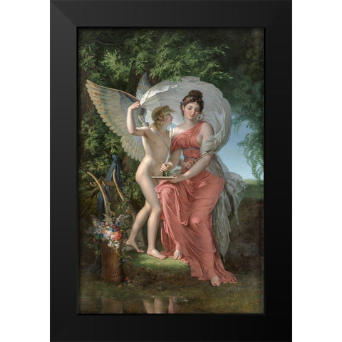 Erato, Muse of Lyrical Poetry Black Modern Wood Framed Art Print by Meynier, Charles