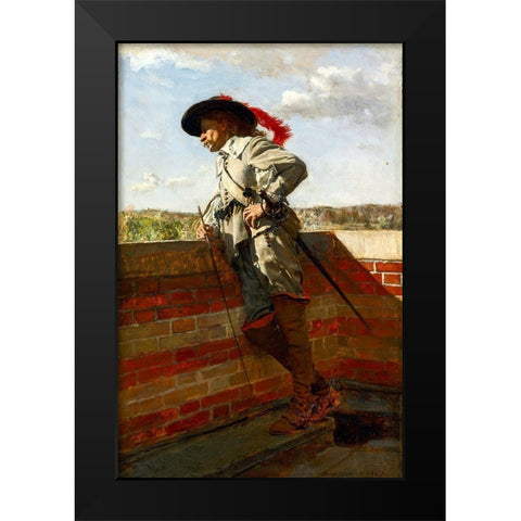 On a Terrace Black Modern Wood Framed Art Print by Meissonier, Ernest