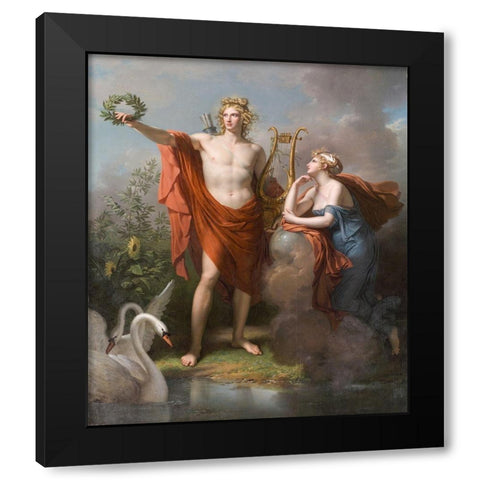 Apollo, God of Light, Eloquence, Poetry and the Fine Arts with Urania, Muse of Astronomy Black Modern Wood Framed Art Print with Double Matting by Meynier, Charles