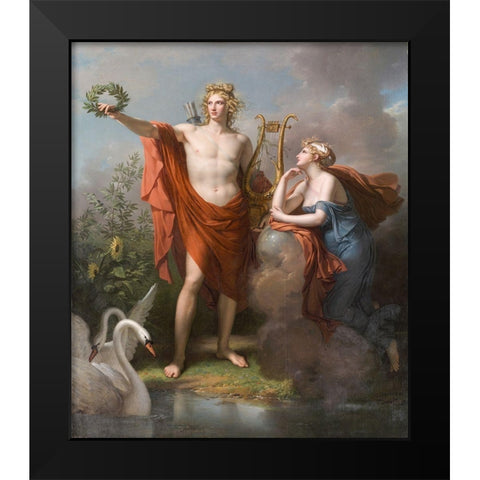 Apollo, God of Light, Eloquence, Poetry and the Fine Arts with Urania, Muse of Astronomy Black Modern Wood Framed Art Print by Meynier, Charles