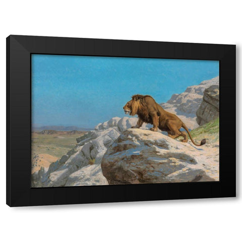 Lion on the Watch Black Modern Wood Framed Art Print by Gerome, Jean-Leon
