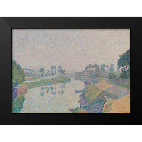 Banks of the Oise at Dawn Black Modern Wood Framed Art Print by Hayet, Louis