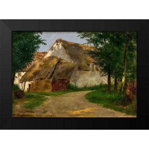 The Farm at the Entrance of the Wood Black Modern Wood Framed Art Print by Bonheur, Rosa
