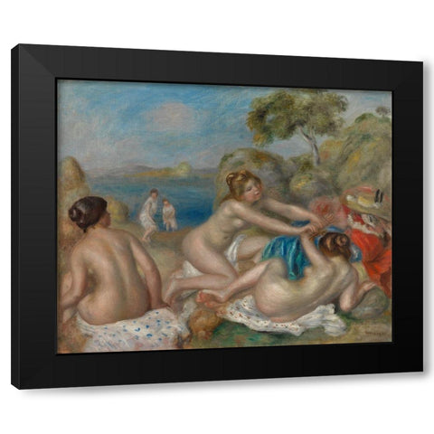 Bathers Playing with a Crab Black Modern Wood Framed Art Print with Double Matting by Renoir, Pierre-Auguste