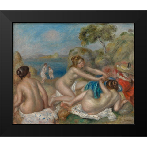 Bathers Playing with a Crab Black Modern Wood Framed Art Print by Renoir, Pierre-Auguste