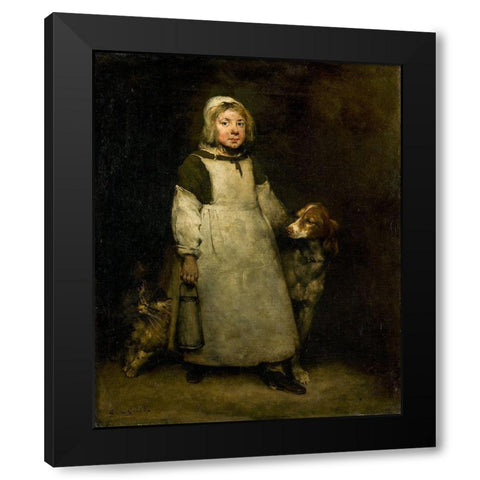 The Little Milkmaid Black Modern Wood Framed Art Print by Ribot, Theodule
