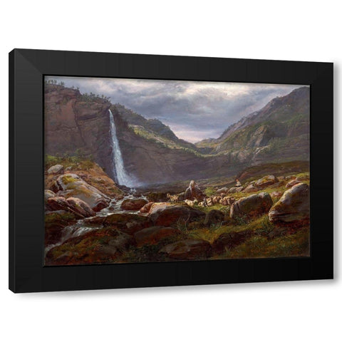 Feige Waterfall, Feigefossen, Lysterfjord, Norway Black Modern Wood Framed Art Print with Double Matting by Dahl, Johan Christian Clausen
