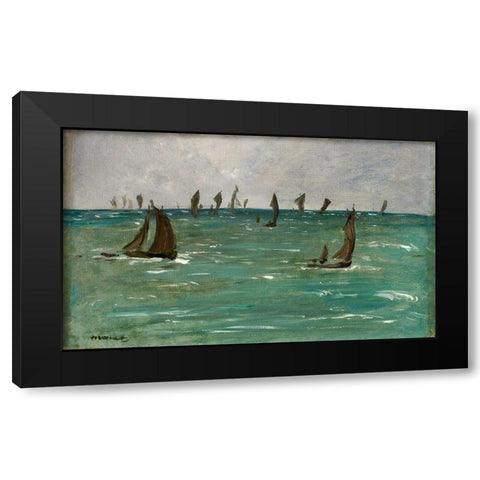 Boats at Berck-sur-Mer Black Modern Wood Framed Art Print by Manet, Edouard