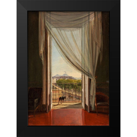 A View of Naples through a Window Black Modern Wood Framed Art Print by Catel, Franz Ludwig