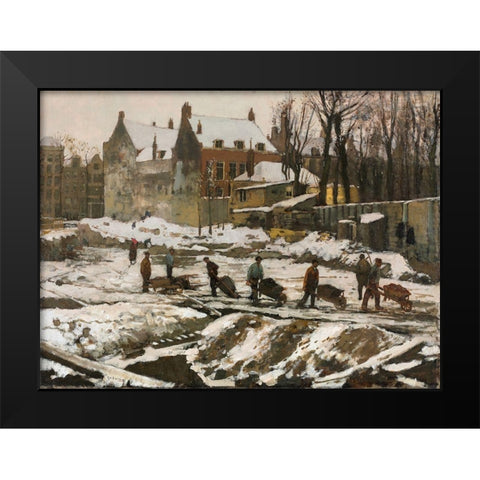 Construction Site in Amsterdam Black Modern Wood Framed Art Print by Breitner, George Hendrik