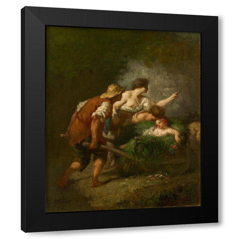 Return from the Fields Black Modern Wood Framed Art Print with Double Matting by Millet, Jean-Francois