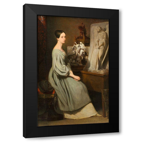 Princess Marie dOrleans in Her Studio Black Modern Wood Framed Art Print by Scheffer, Ary