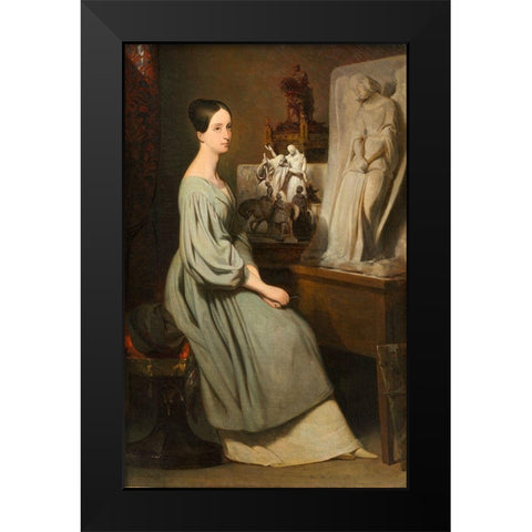 Princess Marie dOrleans in Her Studio Black Modern Wood Framed Art Print by Scheffer, Ary