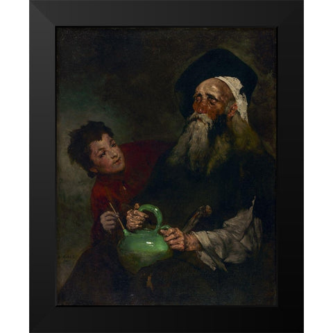 Lazarillo de Tormes and His Blind Master Black Modern Wood Framed Art Print by Ribot, Theodule
