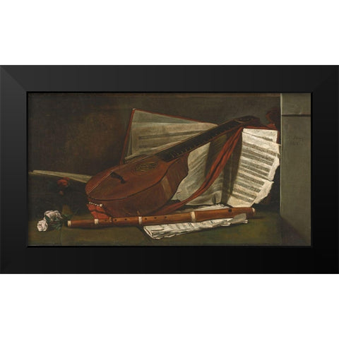 Attributes of Music Black Modern Wood Framed Art Print by Bonvin, Francois