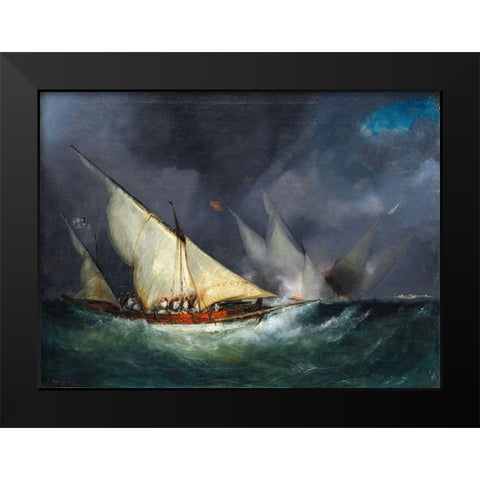 Greek Pirates Attacking a Turkish Vessel Black Modern Wood Framed Art Print by France 19th Century