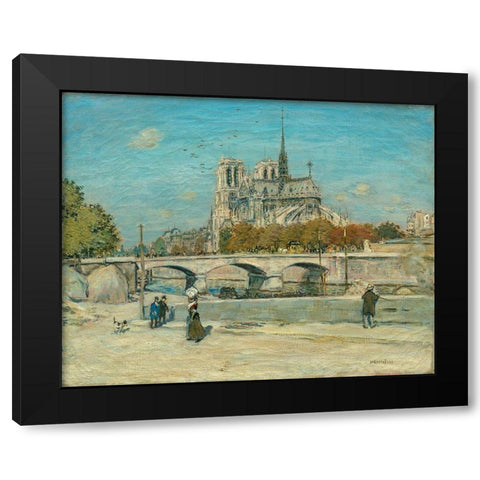 Notre Dame Seen from the Quai de la Tournelle Black Modern Wood Framed Art Print with Double Matting by Raffaelli, Jean-Francois