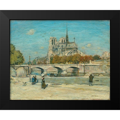 Notre Dame Seen from the Quai de la Tournelle Black Modern Wood Framed Art Print by Raffaelli, Jean-Francois