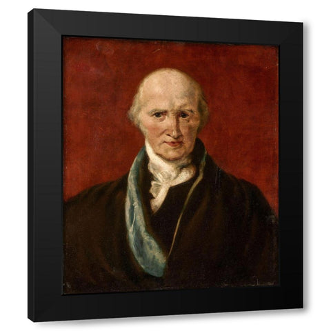 Portrait of Benjamin West Black Modern Wood Framed Art Print with Double Matting by Lawrence, AfterÂ Thomas