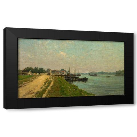 Banks of the Seine Black Modern Wood Framed Art Print with Double Matting by France 19th Century