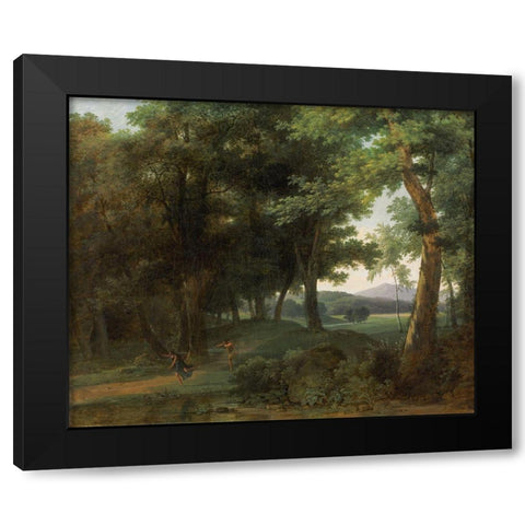 A Forest with Apollo and Daphne Black Modern Wood Framed Art Print with Double Matting by Bertin, Jean-Victor