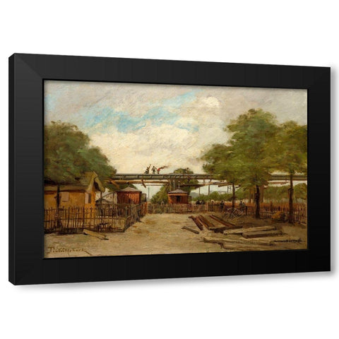 Construction of an Elevated Railway Bridge over the Cours de Vincennes Black Modern Wood Framed Art Print with Double Matting by Trouillebert, Paul Desire