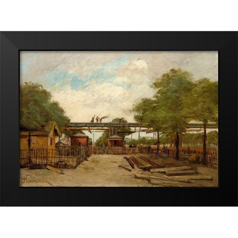 Construction of an Elevated Railway Bridge over the Cours de Vincennes Black Modern Wood Framed Art Print by Trouillebert, Paul Desire