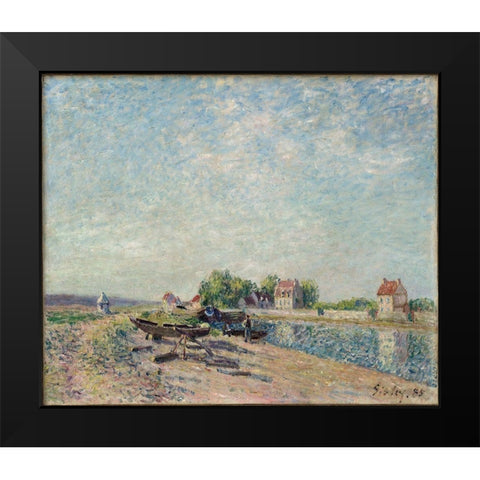 Saint-Mammes, Loing Canal Black Modern Wood Framed Art Print by Sisley, Alfred