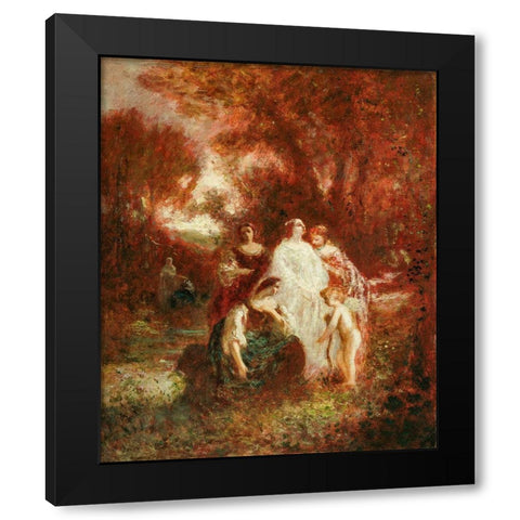 Figures in the Woods Black Modern Wood Framed Art Print with Double Matting by Monticelli, Adolphe