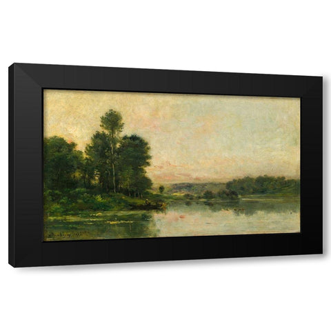 The Hillsides of Mery-sur-Oise, Opposite Auvers Black Modern Wood Framed Art Print with Double Matting by Daubigny, Charles Francois