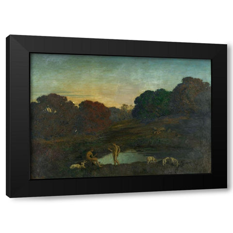 Pastoral Scene Black Modern Wood Framed Art Print with Double Matting by Menard, Rene