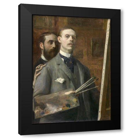 Self-Portrait with Raphael de Ochoa Black Modern Wood Framed Art Print with Double Matting by Blanche, Jacques-Emile