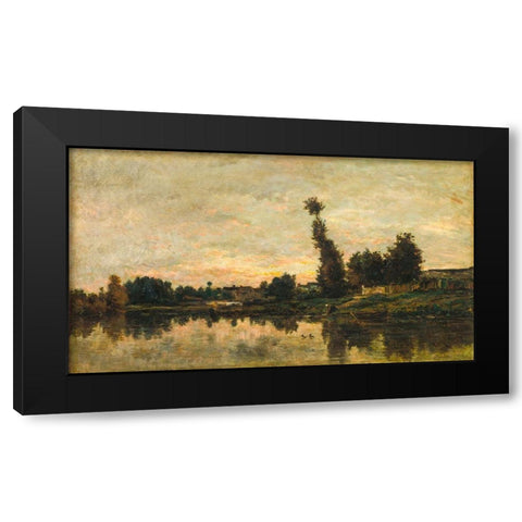 Sunset on the River Oise Black Modern Wood Framed Art Print with Double Matting by Daubigny, Charles Francois