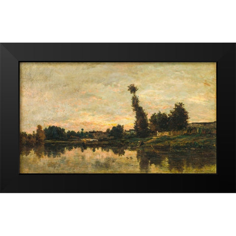 Sunset on the River Oise Black Modern Wood Framed Art Print by Daubigny, Charles Francois